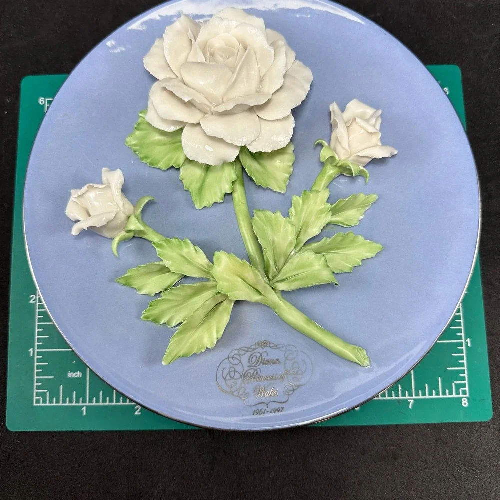 The Princess‎ Diane of Wales Rose Collectors Porcelain Plate Platinum bordered